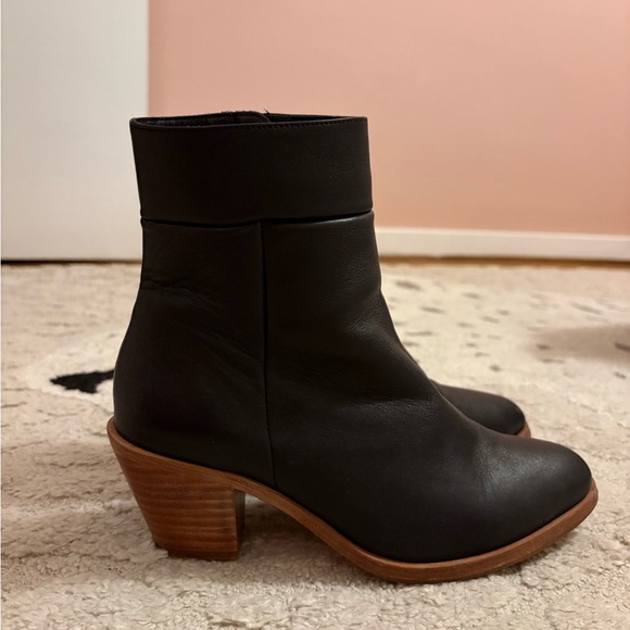 Poppy Barley Shoes - Poppy Barley Black Leather Ankle Boots with Block Heel